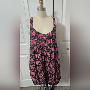 Forever 21 Pink & Black Floral Dress, Lace Accents & Pockets, Large, EUC